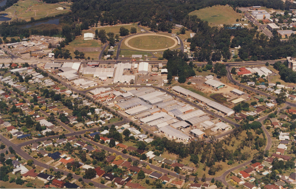 Aerial view of the Marcia Street industrial area in Coffs Harbour, 1990s