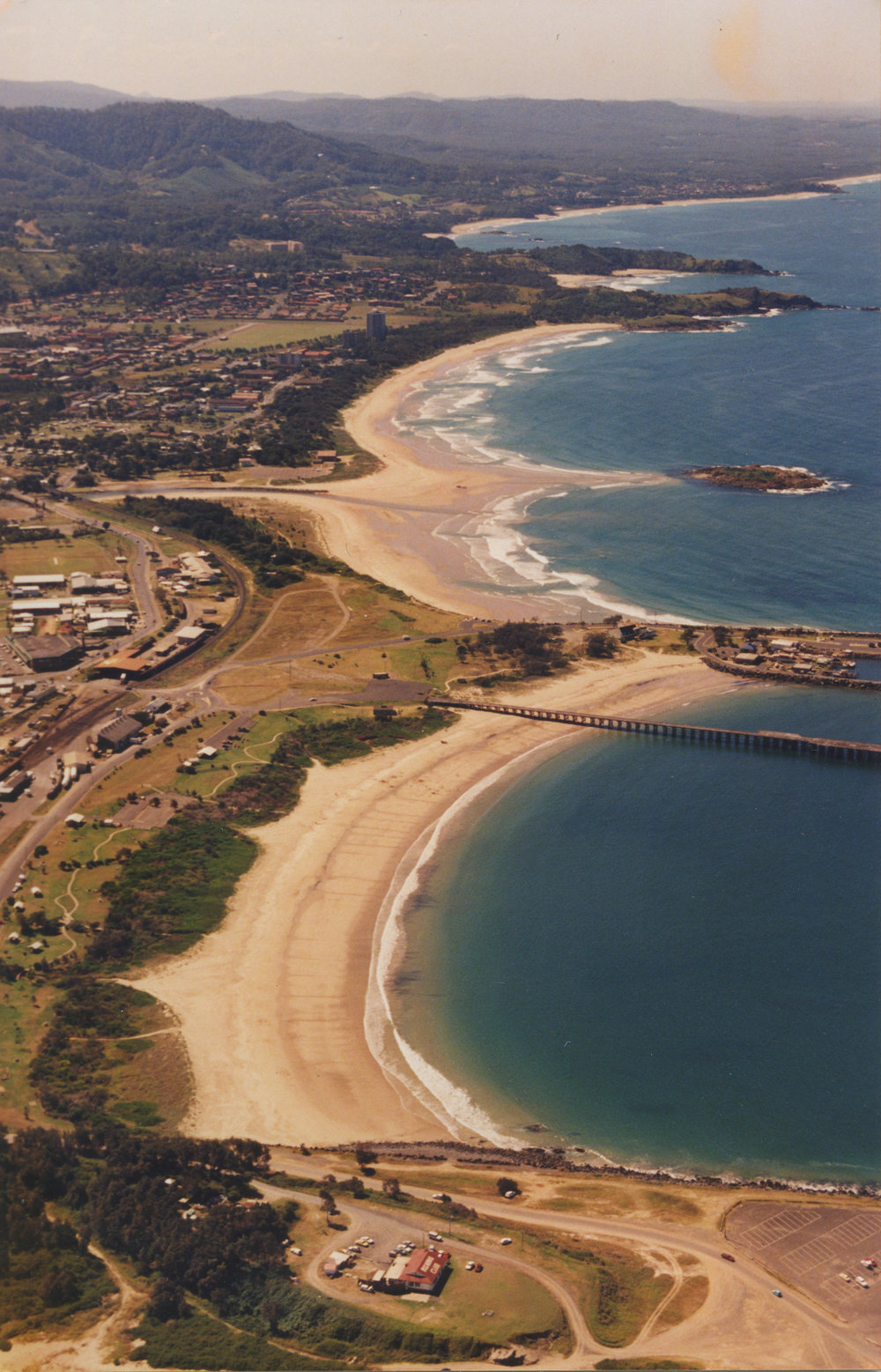 Aerial view of the Coffs Harbour coastline, 1990s