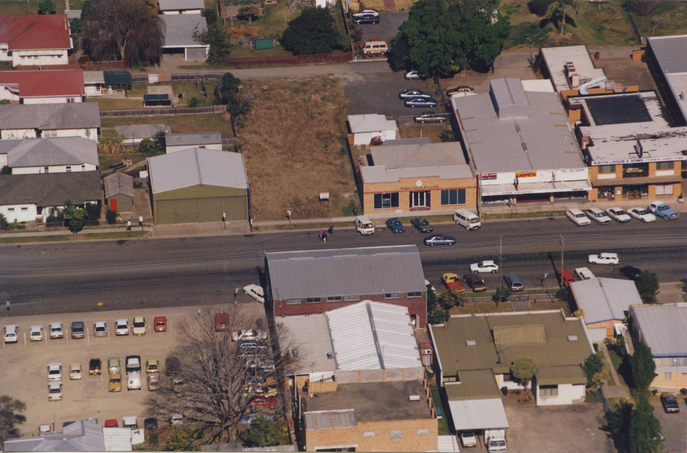 Aerial view of Park Avenue in Coffs Harbour, 1990s