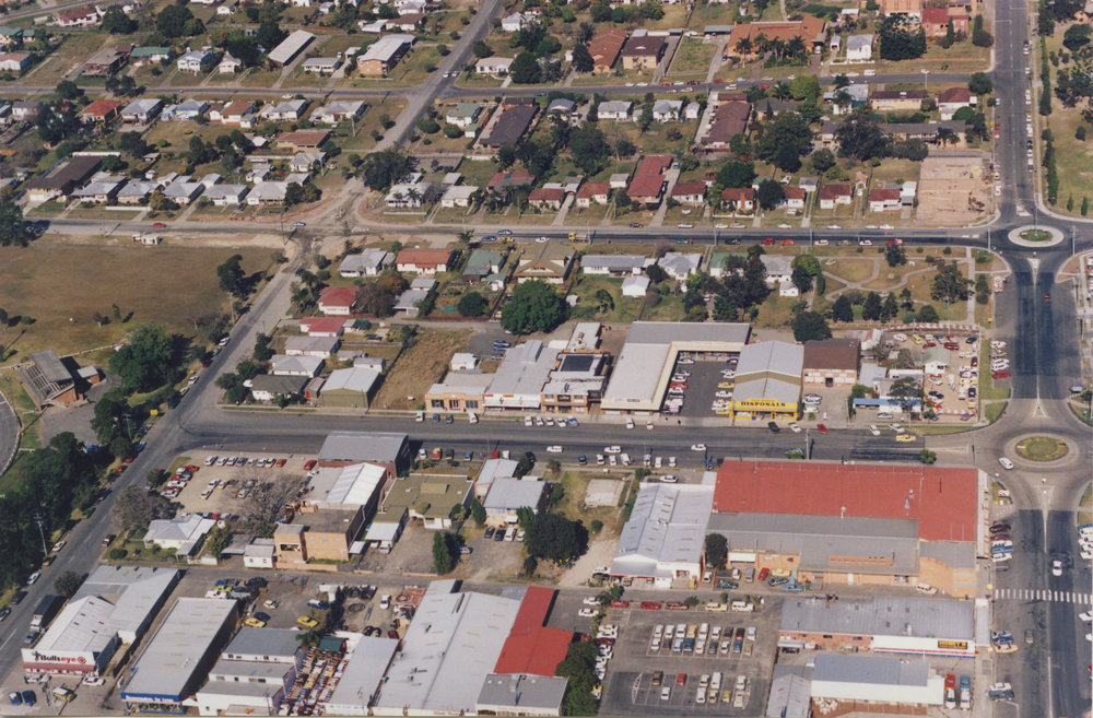 Aerial view of Coffs Harbour CBD, 1990s