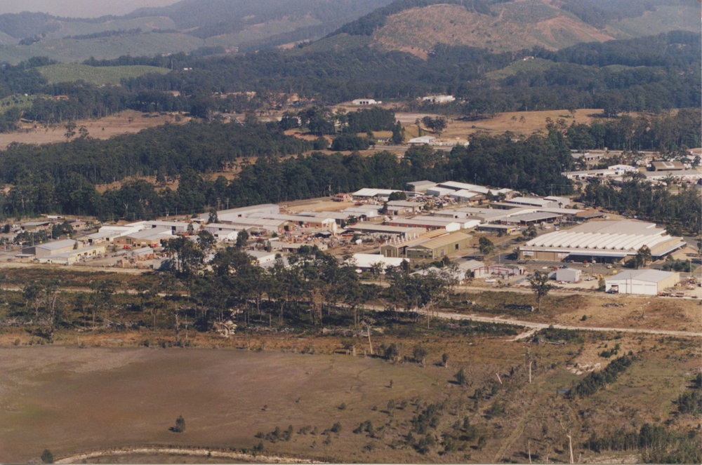 Aerial view of Cook Drive industrial estate in Coffs Harbour, 1990s