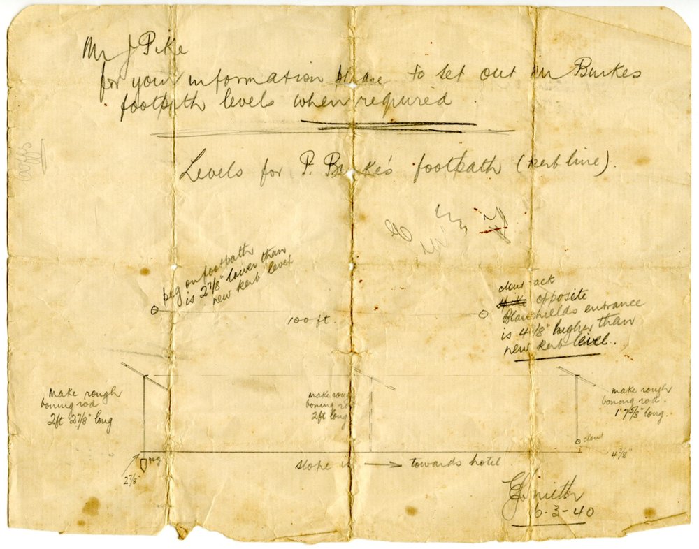 Plan for levels of P. Burke's footpath, 16 March 1940