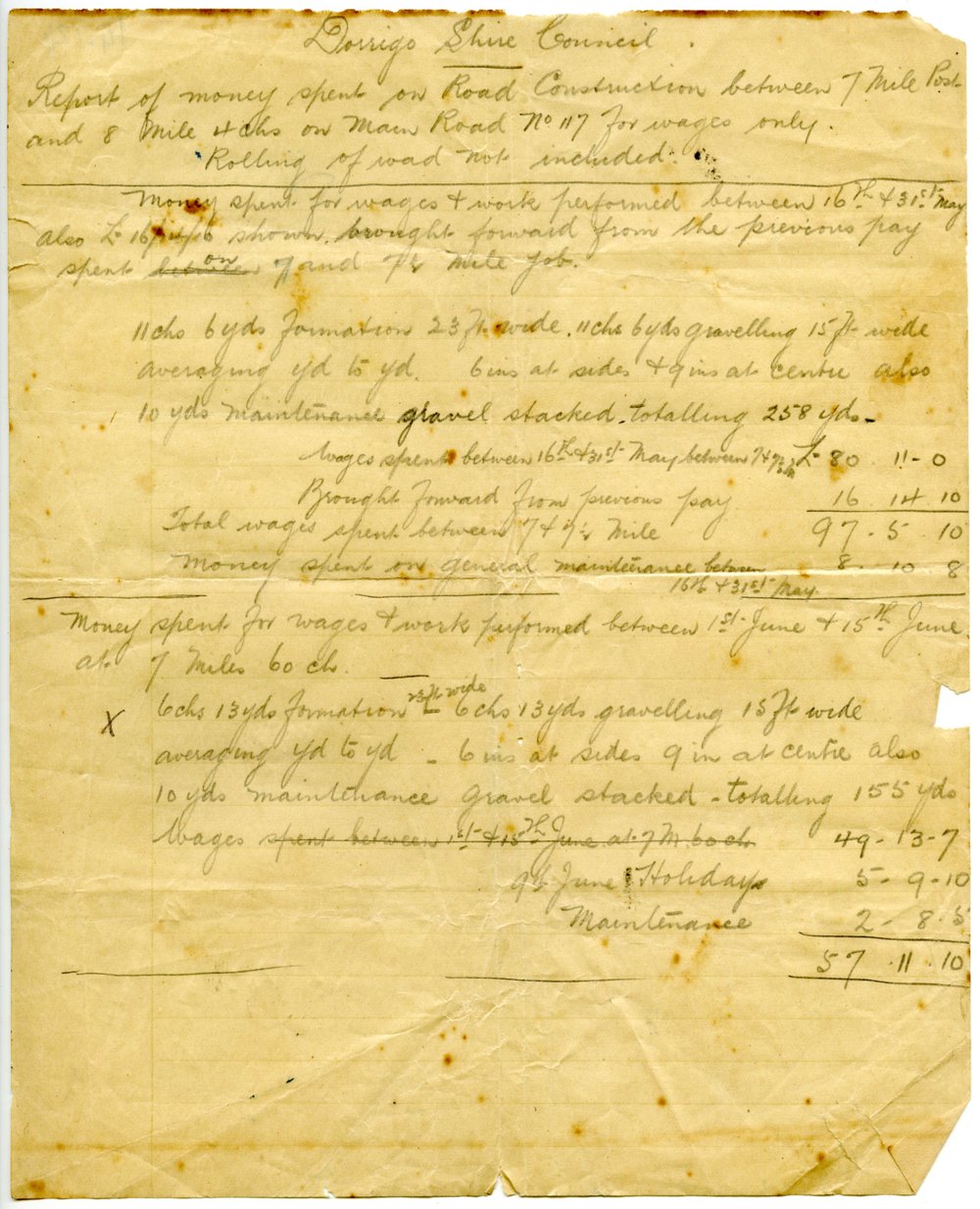 Report on wages earned during road construction, 1930s