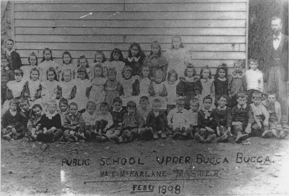 Master E. McFarlane with pupils at Upper Bucca Bucca Public School, February 1898 