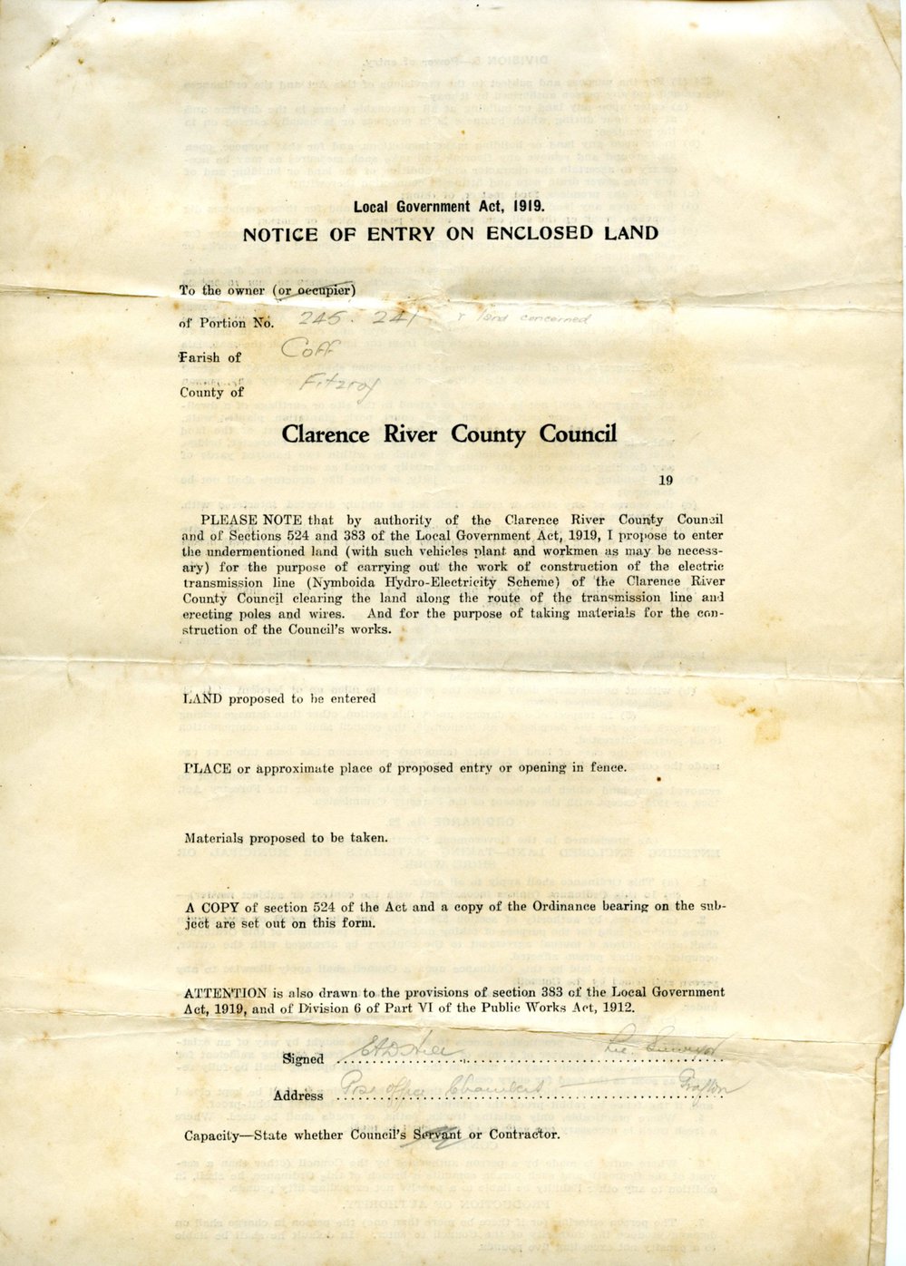 Notices of Entry on Enclosed Land, 22 August 1932
