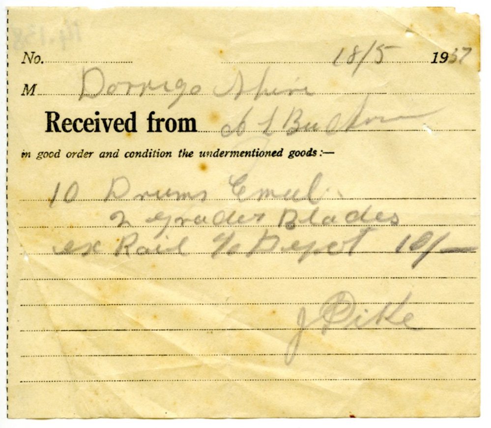 Dorrigo Shire Council receipt, 18 May 1937