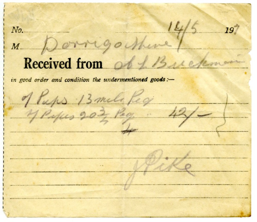 Dorrigo Shire Council receipt, 14 May 1937