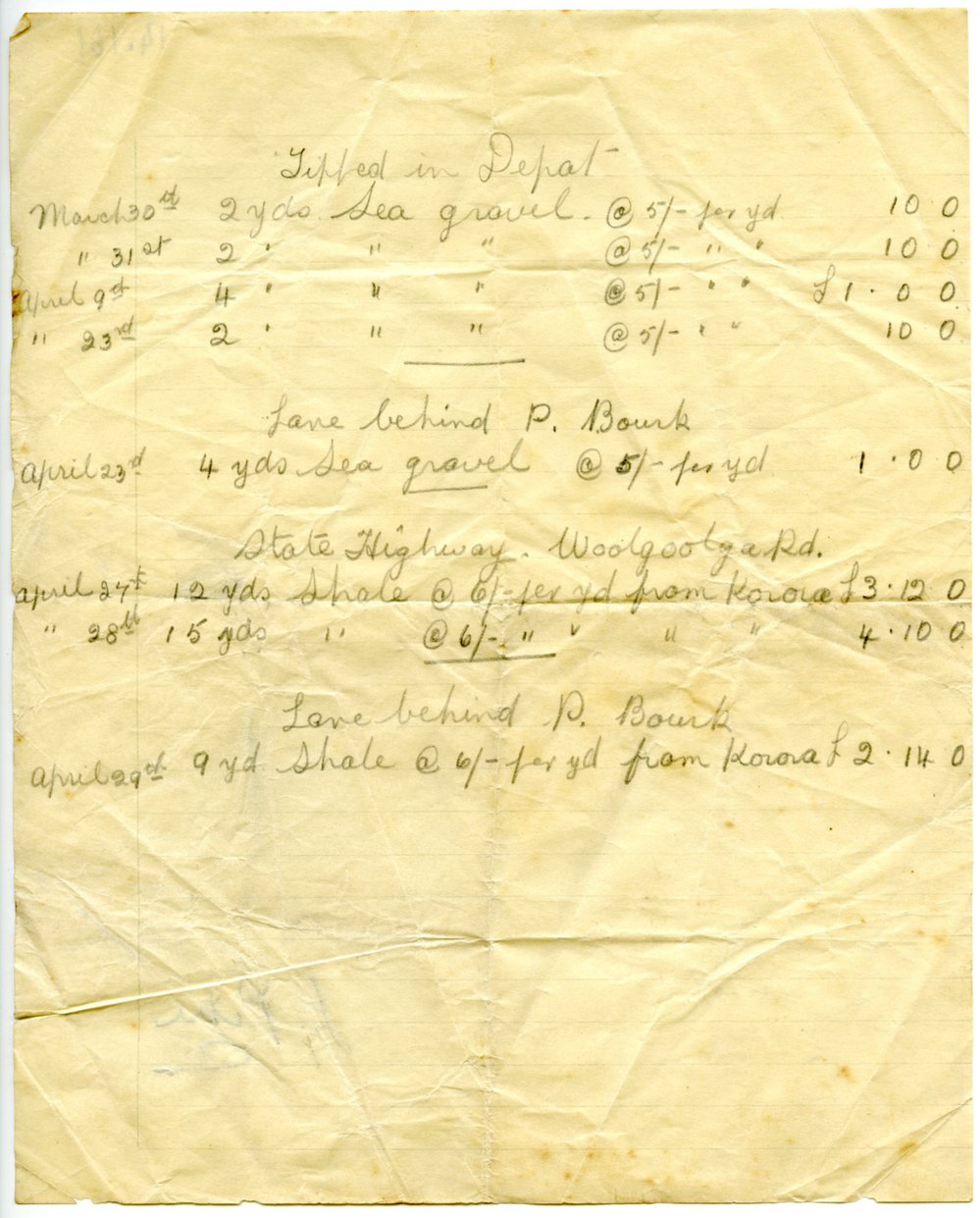 List of materials used for road or footpath construction, Dorrigo Shire Council