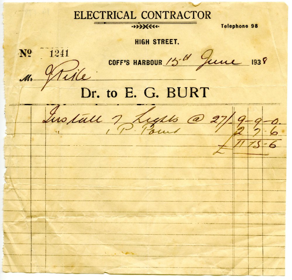 E. G. Burt invoice and receipt, June - July 1938