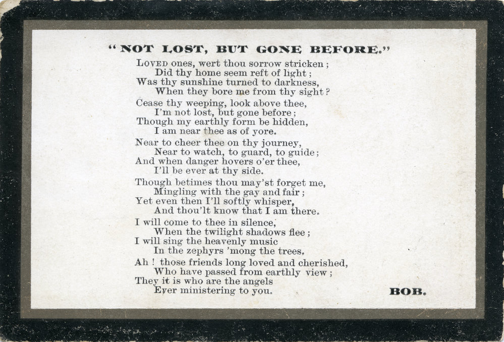Insert in the Remembrance card for Mary Cameron, 1884