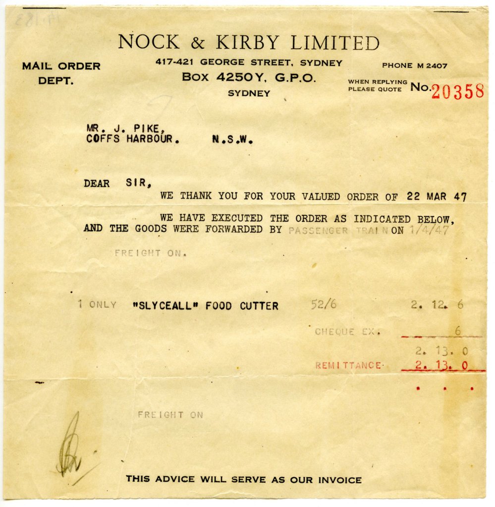 Nock &amp; Kirby Ltd invoice, March - April 1947