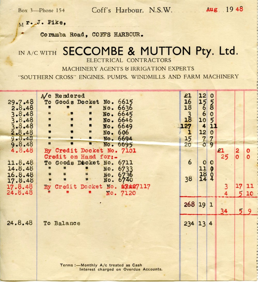 Seccombe &amp; Mutton Pty Ltd invoice and receipt, August 1948