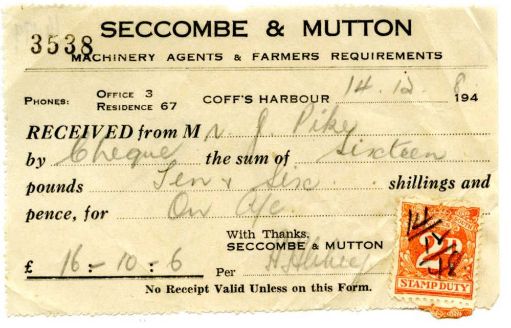 Seccombe &amp; Mutton Pty Ltd receipt, 14 December 1948