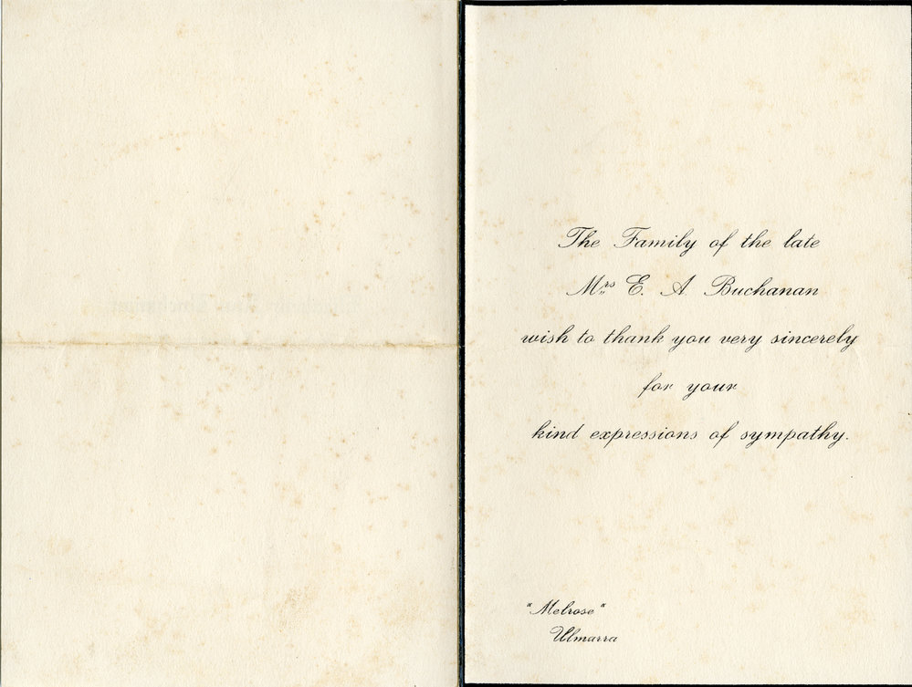 Remembrance card for Elizabeth Ann Buchanan, 1931 