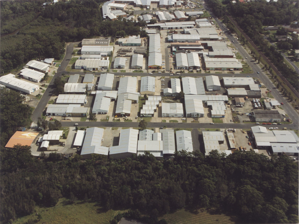 Aerial view of Lawson Crescent in Coffs Harbour, 1990s