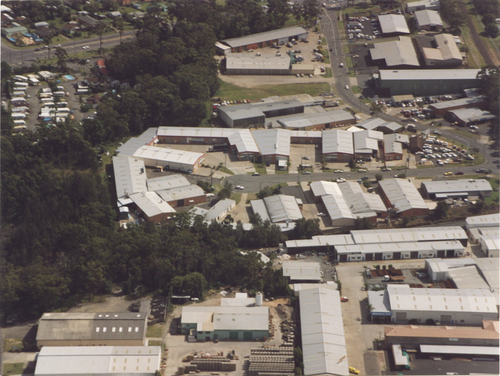 Aerial view of GDT Seccombe Close in Coffs Harbour, 1990s