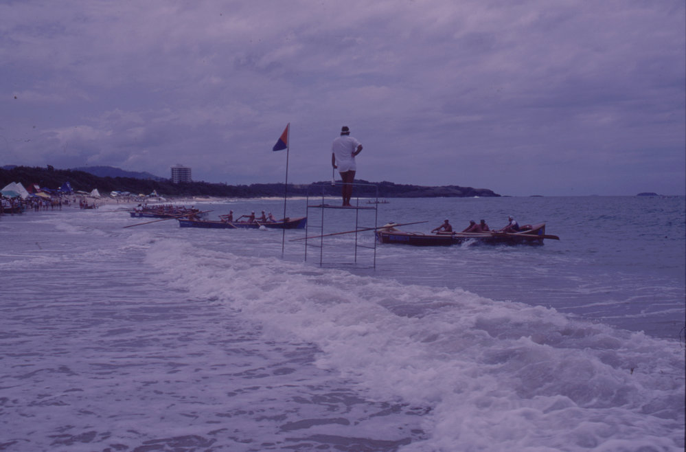 Official on viewing platform, Surf Craft Carnival, Park Beach