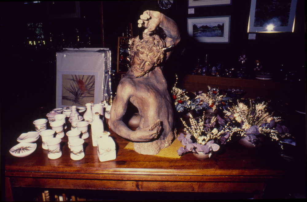 Faun &amp; pottery display, The Yellow Shed, Bellingen