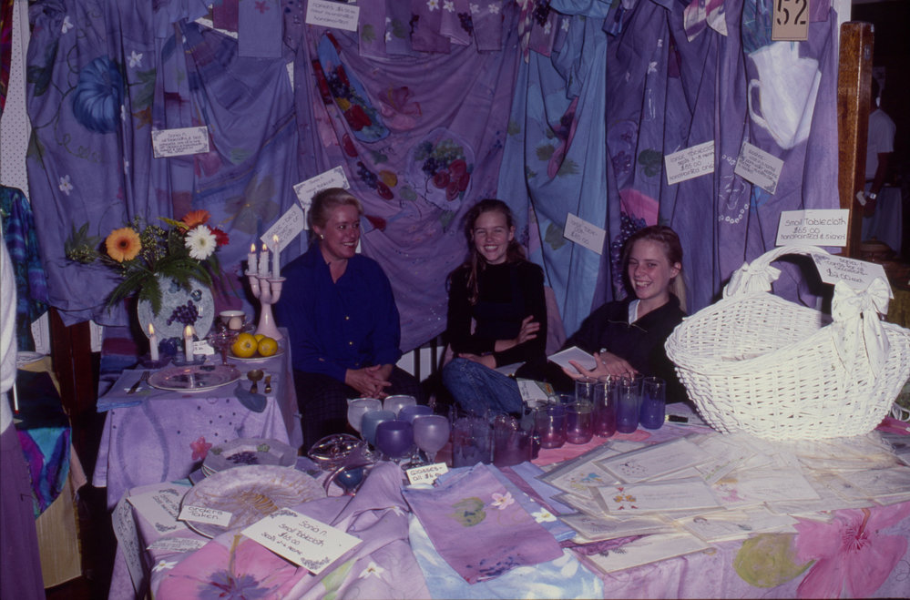 Hand-painted tablecloth stall at the Craftarama in the Coffs Harbour Civic Centre