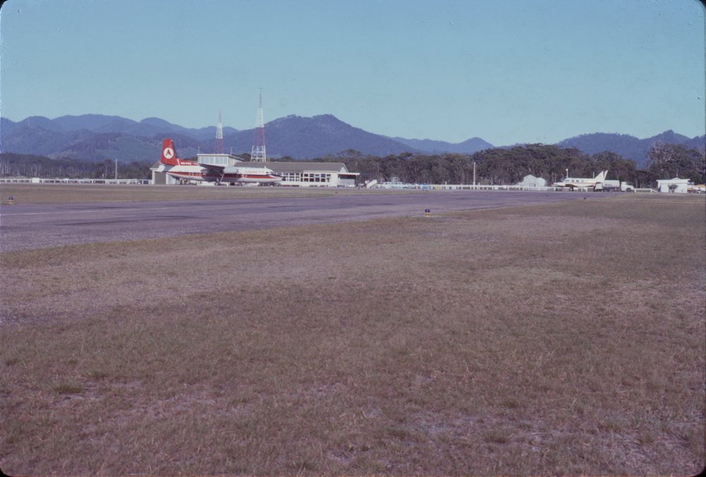 Ansett Fokker F-27 Friendship aeroplane, Coffs Harbour Airport, March 1978