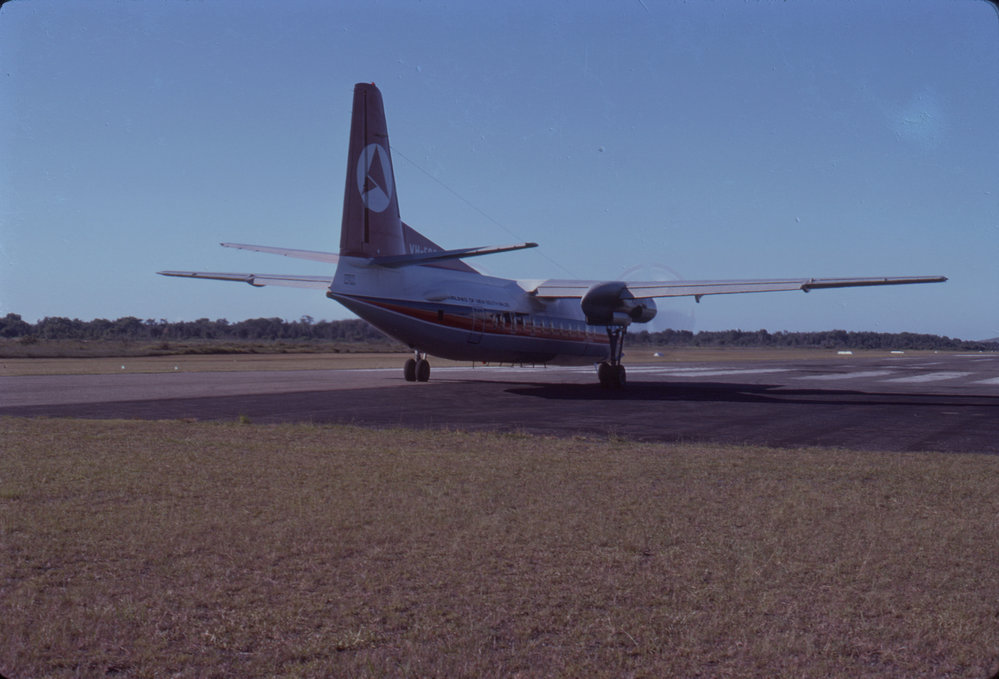 Ansett Fokker F-27 Friendship aeroplane, Coffs Harbour Airport, March 1978