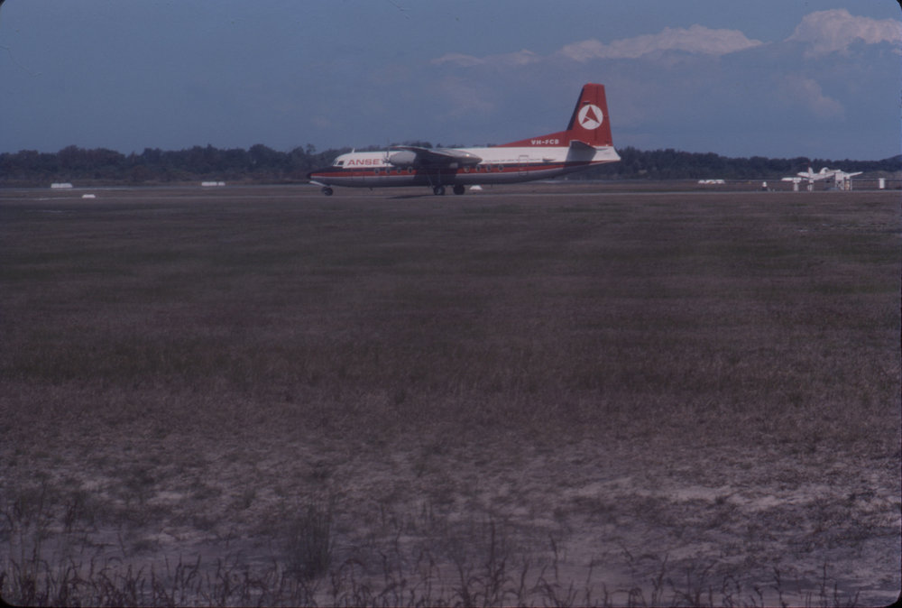 Ansett Fokker F-27 Friendship aeroplane, Coffs Harbour Airport, September 1976