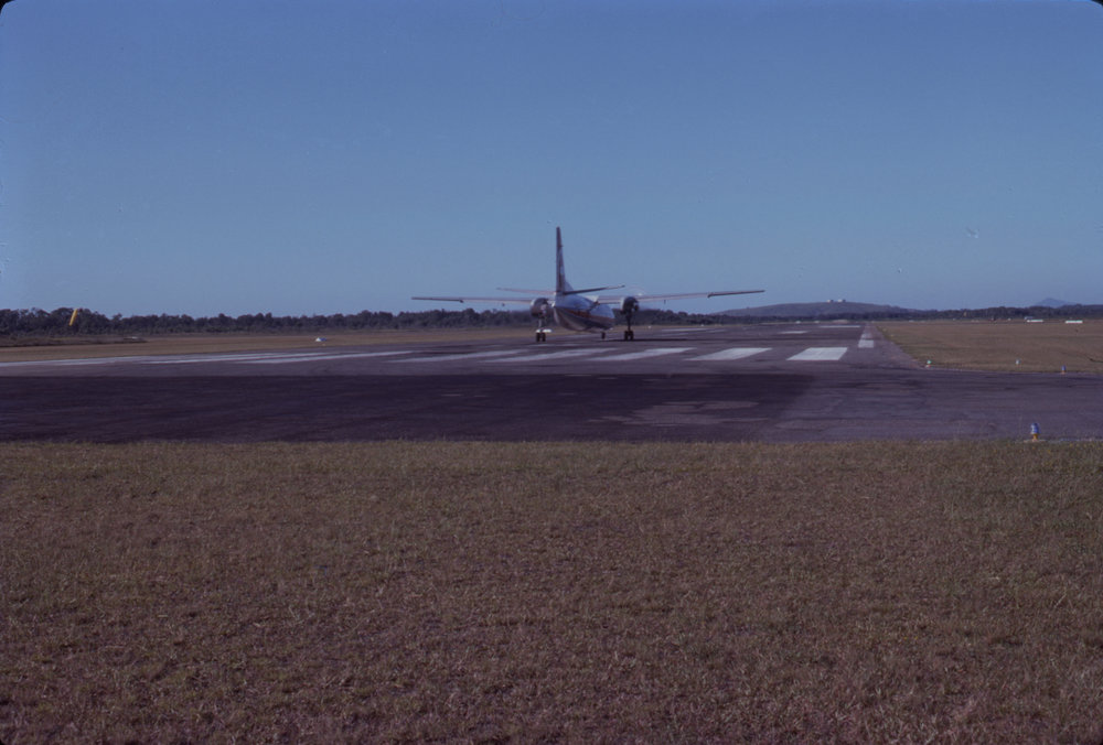 Aeroplane on runway, Coffs Harbour Airport, March 1978