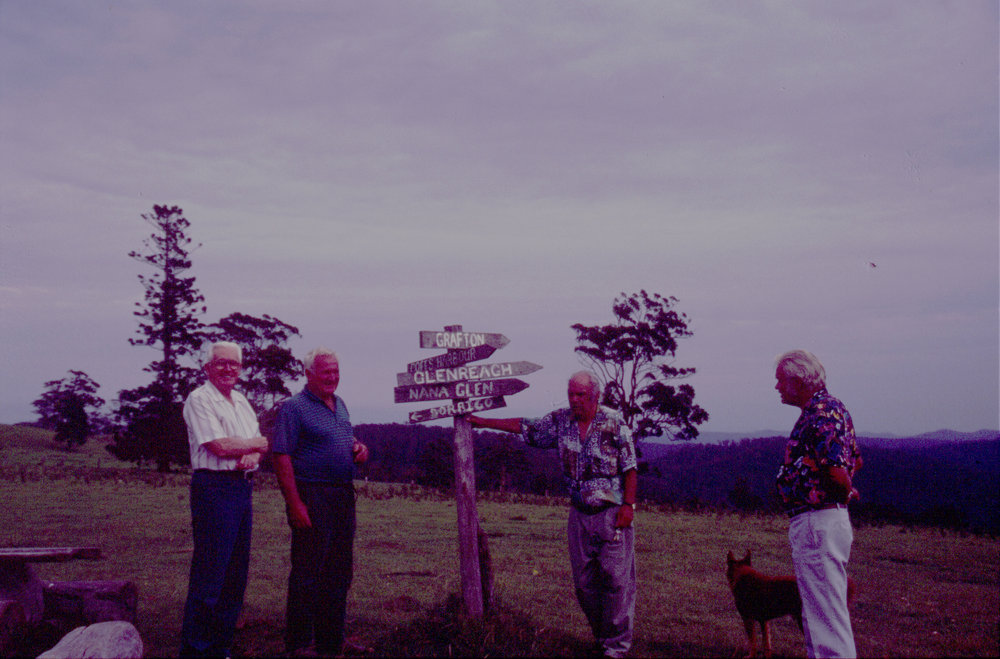 Four men and signpost