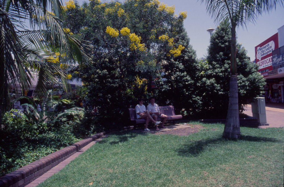 People on a park bench, City Centre Mall