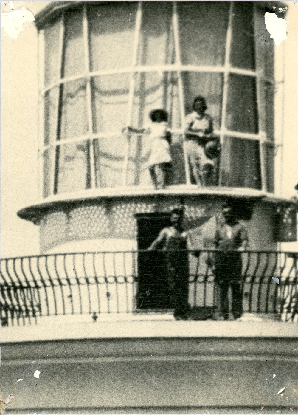 Behind the balustrade at the South Solitary Island Lighthouse, 1930s