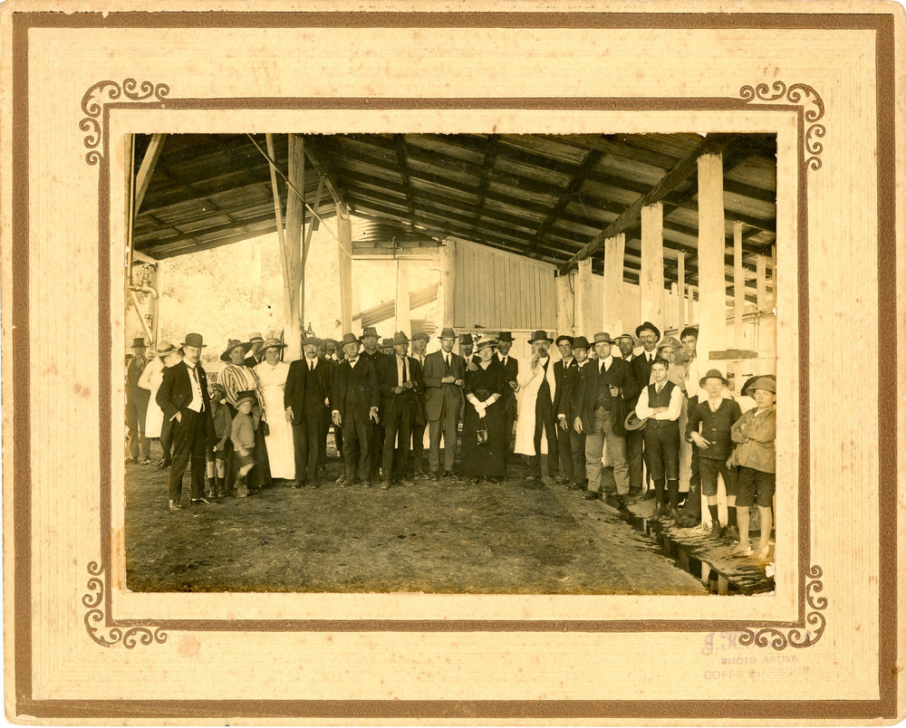 Examining the milking shed at William Mann's dairy, November 1916 