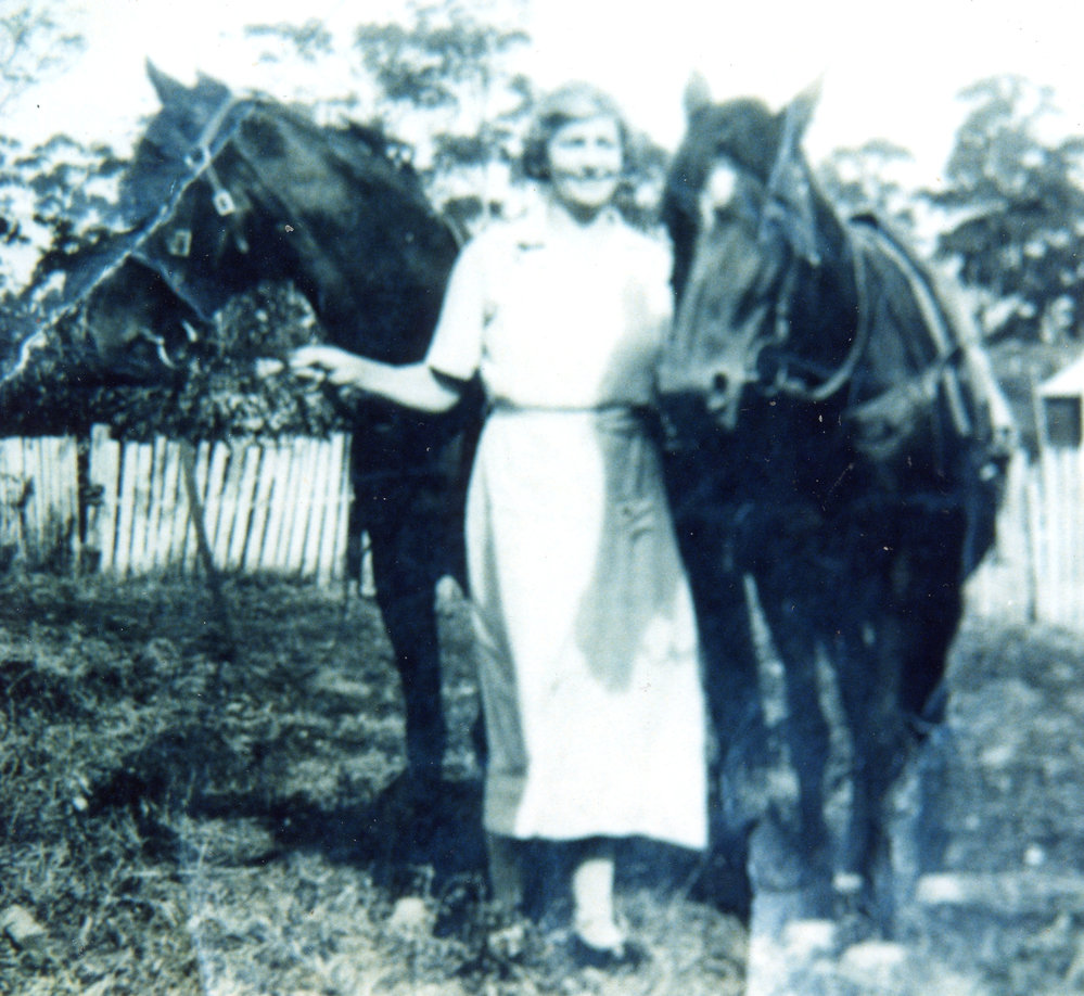 Una Barber with horses Jack and Britain, 1938 