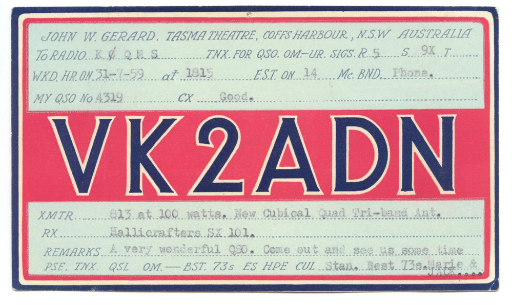 Jack Gerard's QSL Card, 1959 and Tasma Theatre programme, 1953
