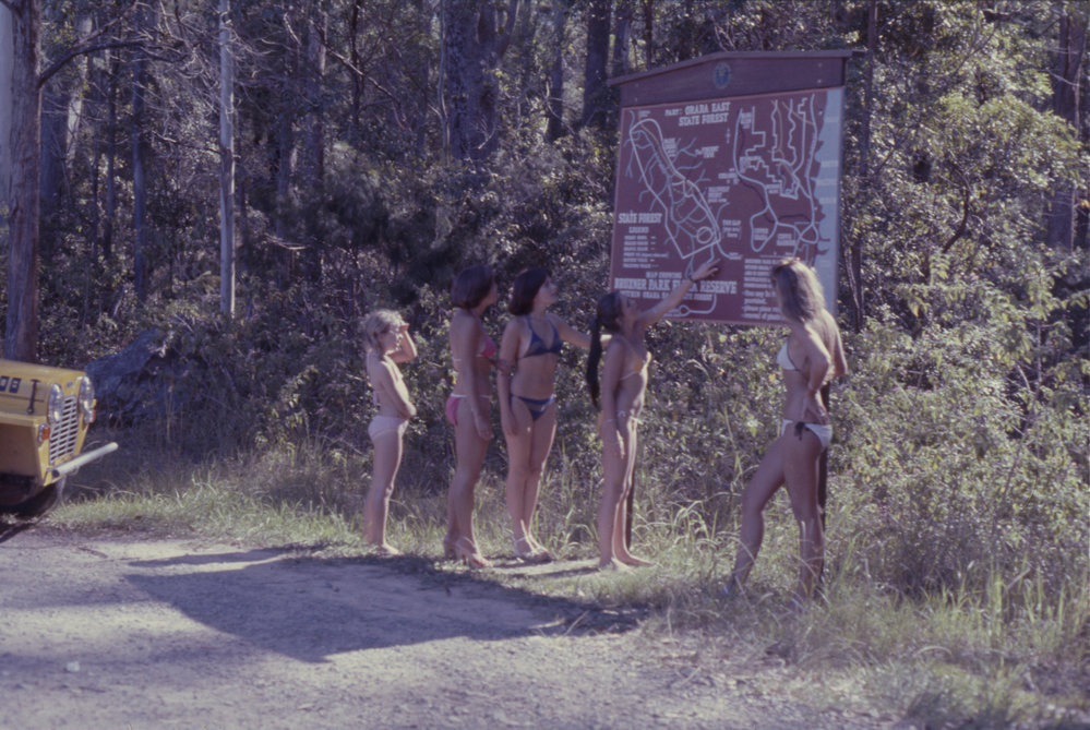 Women consult signage in the Bruxner Park Flora Reserve, 1970s