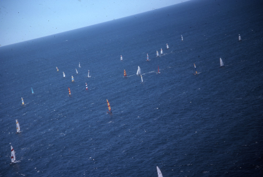 Hobie catamarans in the lead, 1977