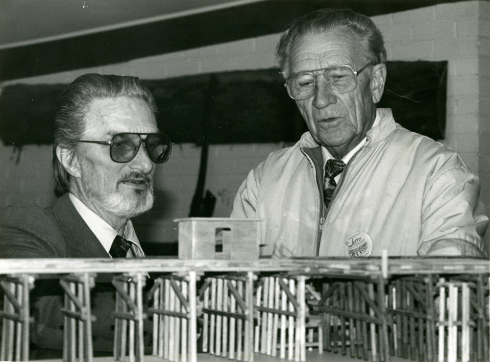 Ray Kratz examines a model of the Jetty, 1992