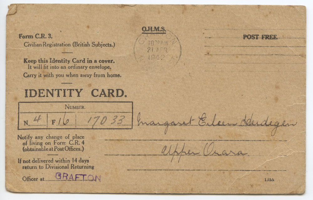 Identity Card for Margaret Eileen Herdegen, c. 1942