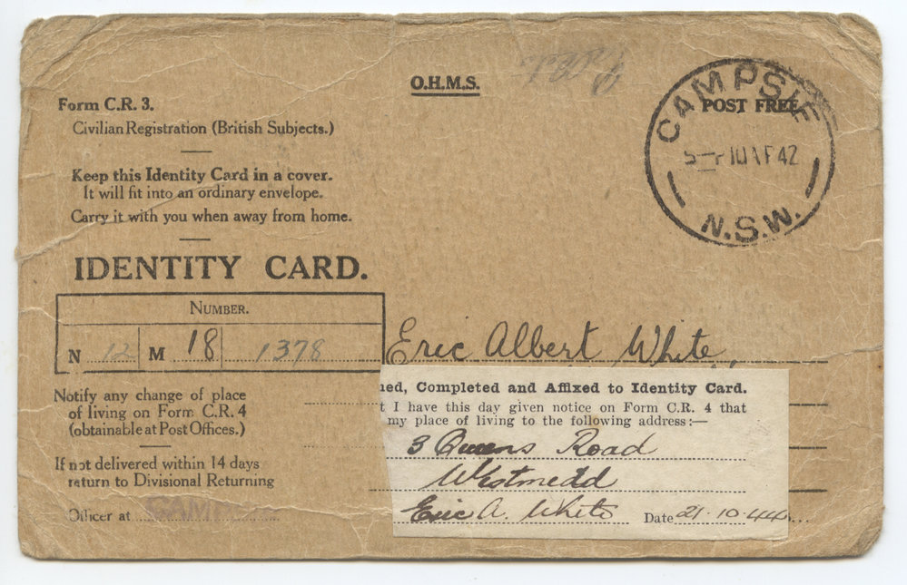 Identity Card for Eric Albert White, c. 1942