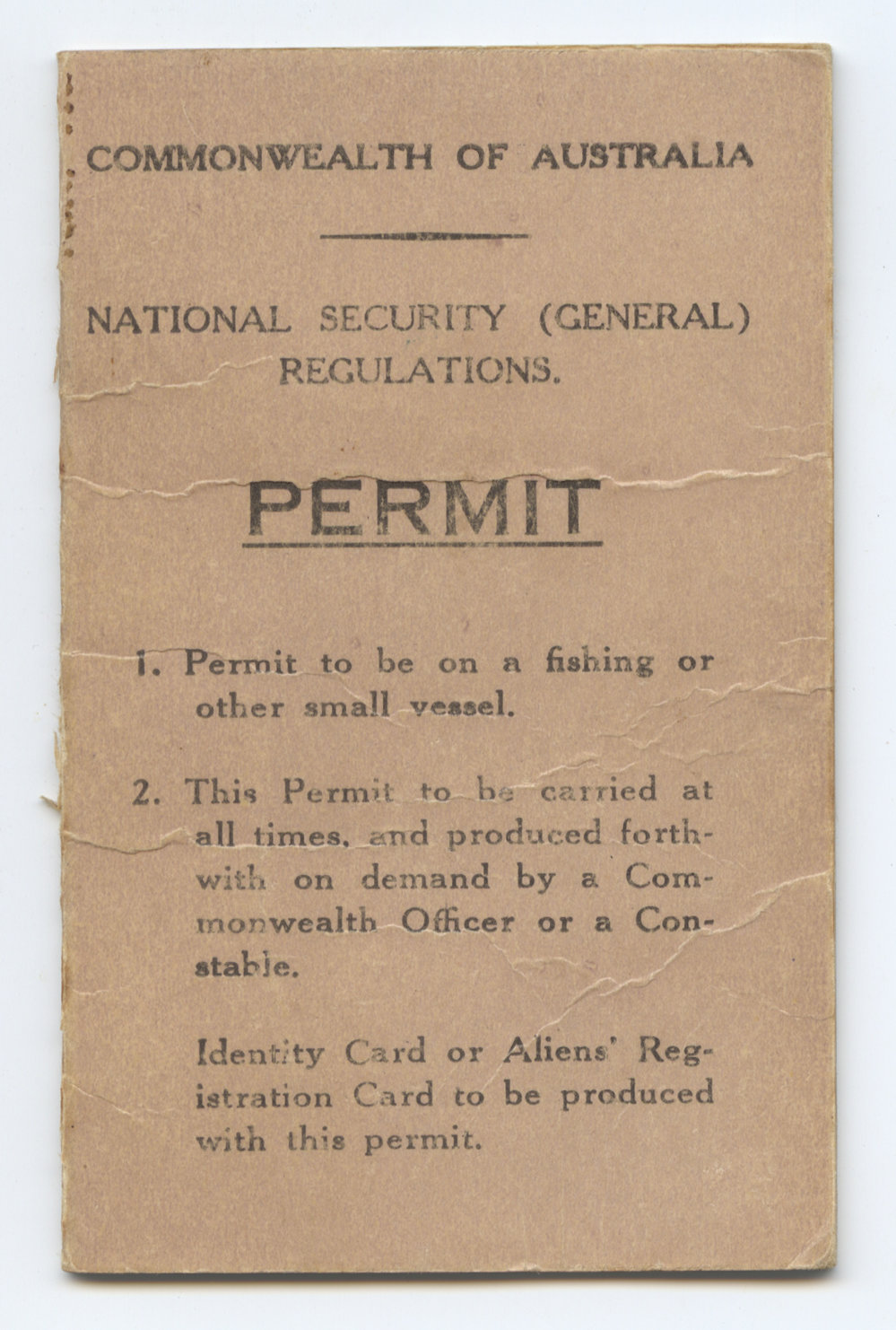 Permit for employment on a fishing vessel, 1943
