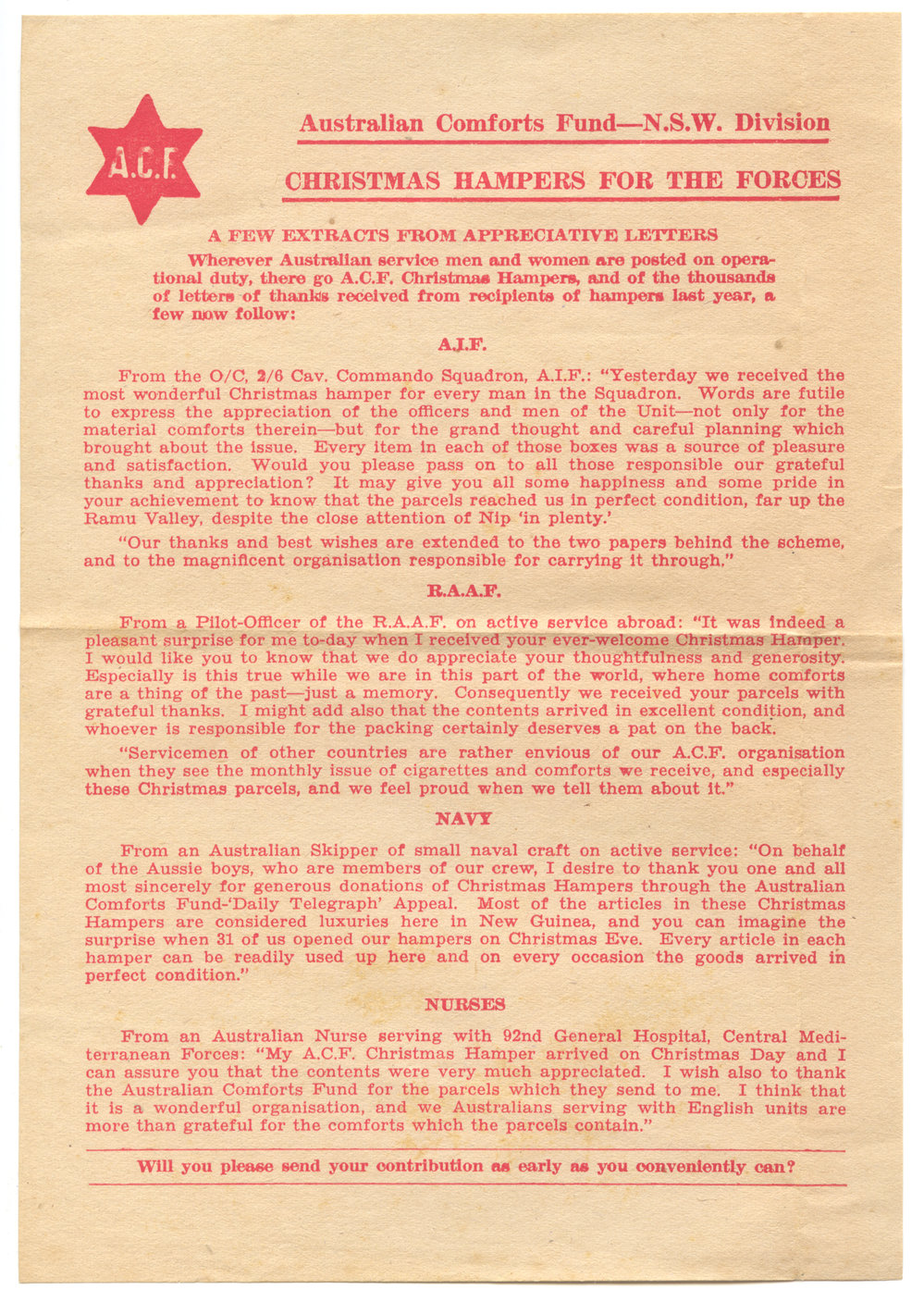Australian Comforts Fund Christmas Hamper flyer
