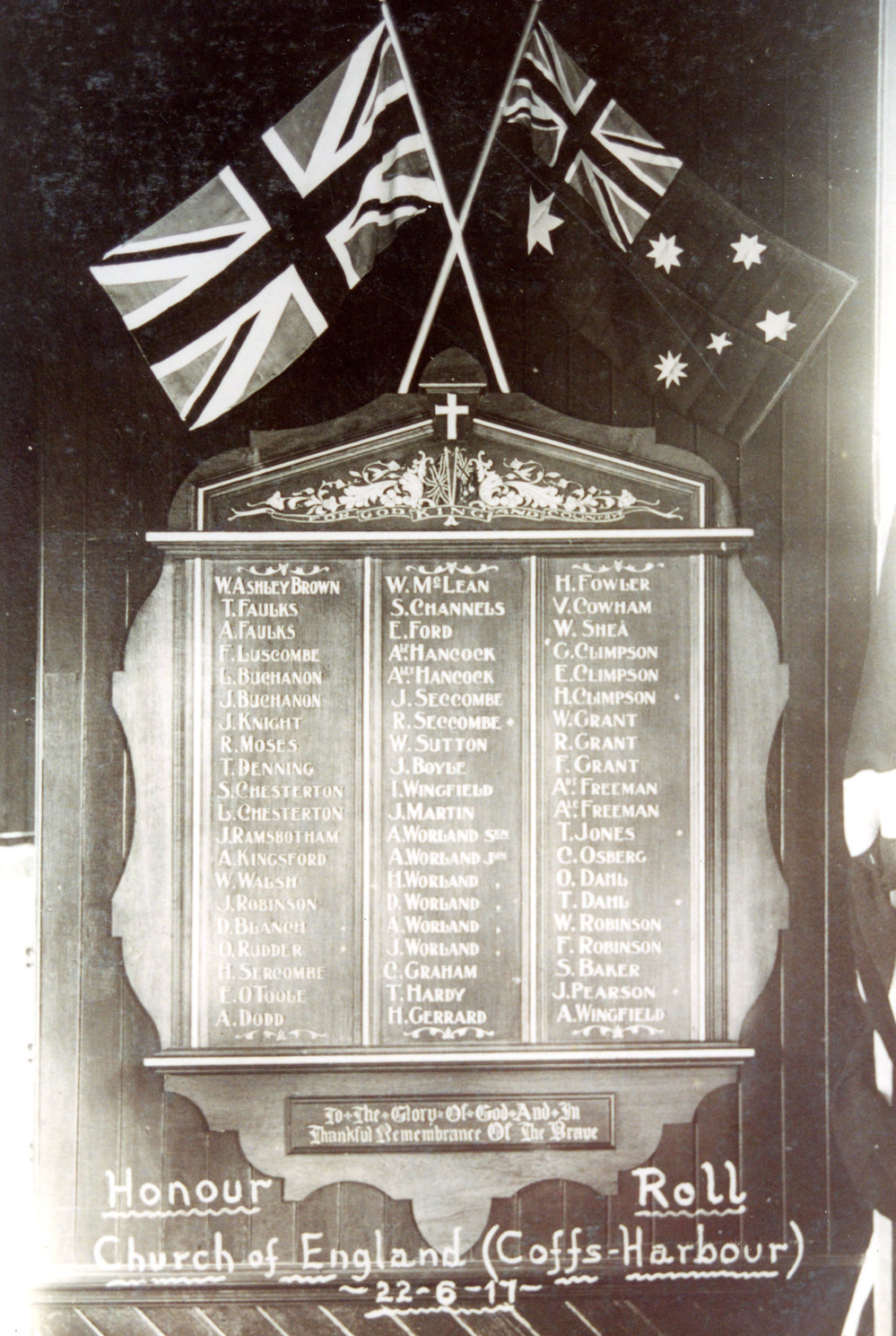 St. John's Church of England Honour Board, 22 June 1917