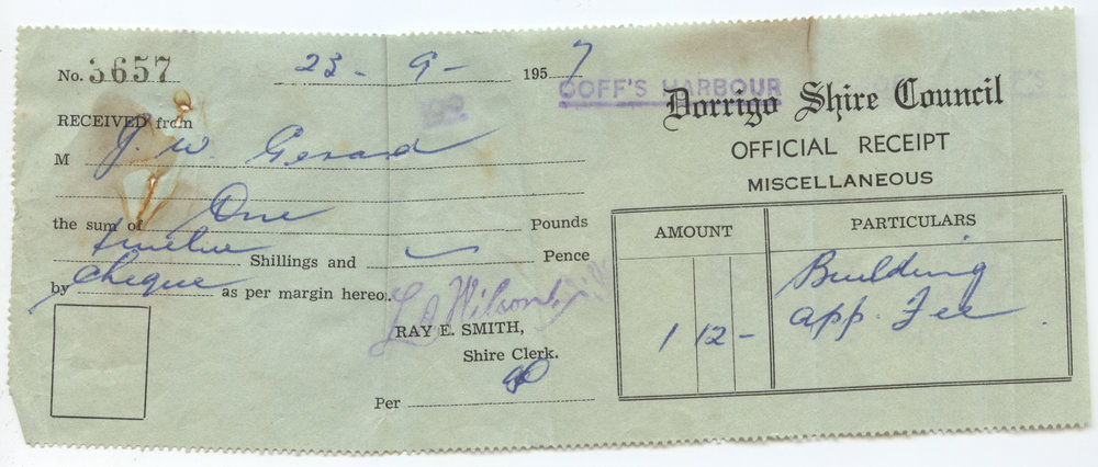 Dorrigo Shire Council receipt for J. W. Gerard, 23 September 1957