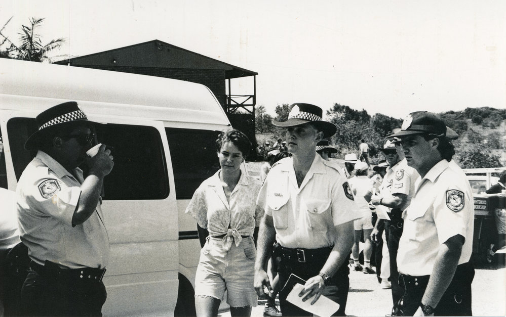 An arrest at an Emerald Beach rally, 26 November 1991