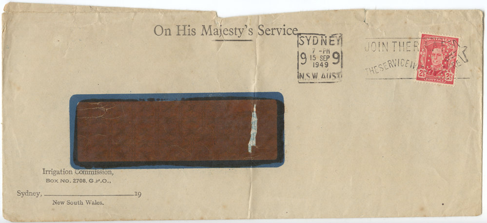Irrigation Commission envelopes, 1949 - 1951