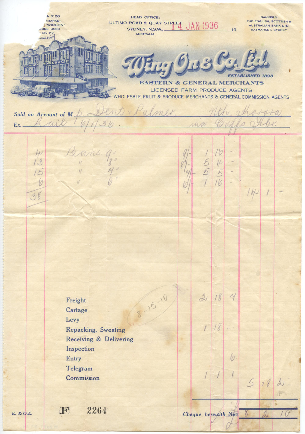 Remittance Advice, 14 January 1936