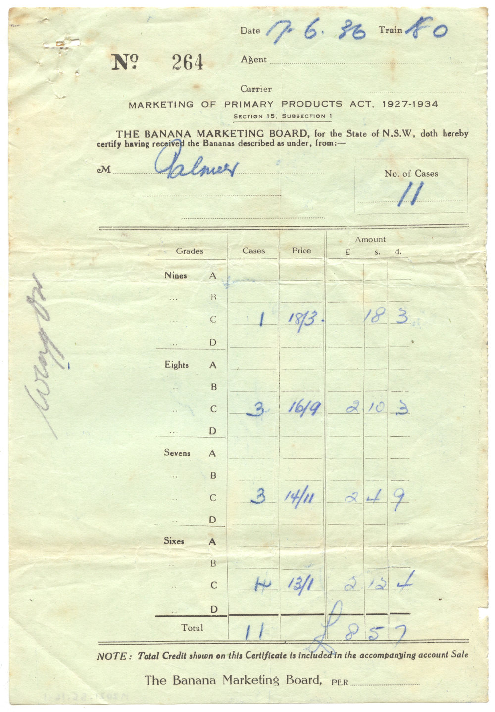 Certificate and Account Sales, 17 June 1936