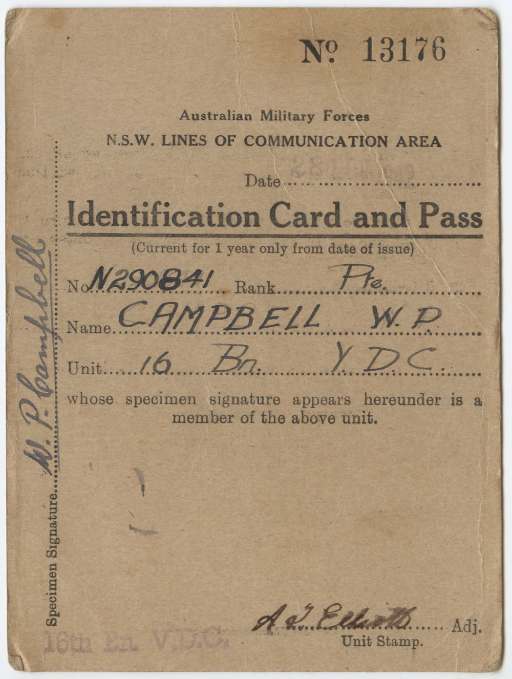 Identification Card and Pass, 1942