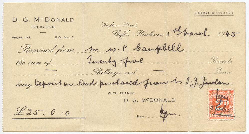Deposit Receipt, 1945