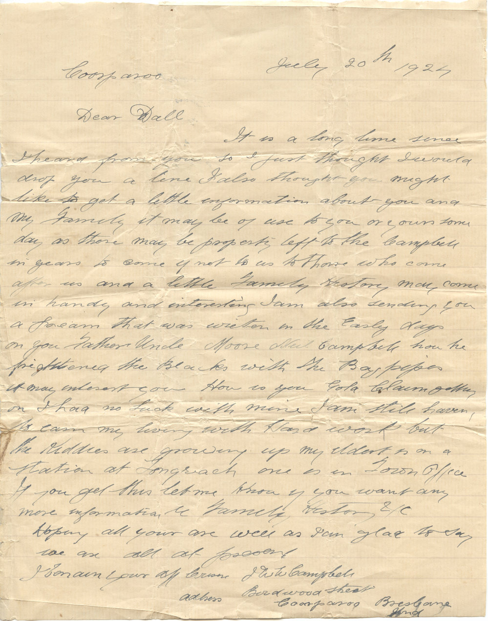 Letter, 20 July 1924