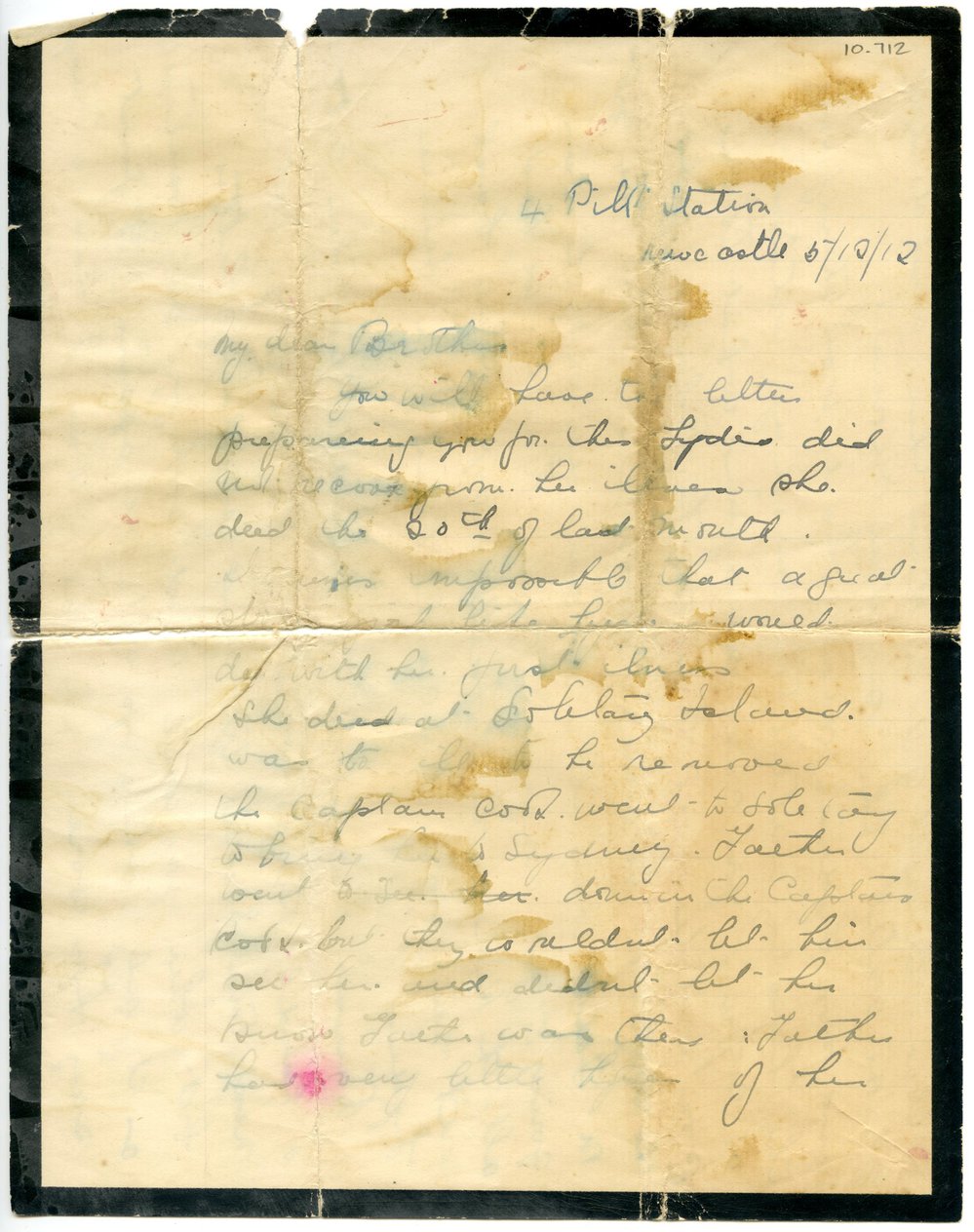 Letter announcing death of Lydia Gow, 5 December 1912